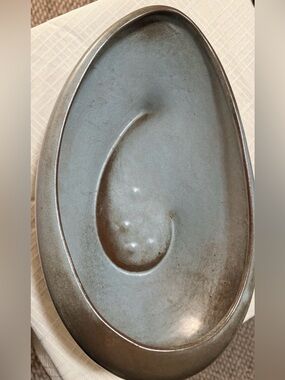 Frankoma Oval Ceramic Wall Platter in Soft Gray-Blue